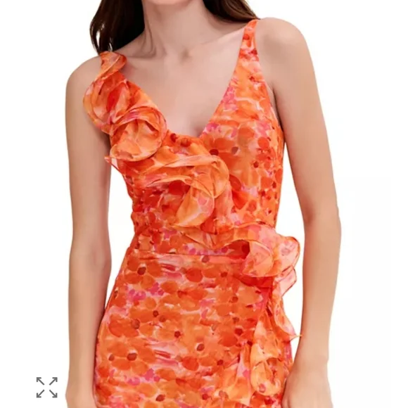 NWT Patbo Ruffled Floral High Low Maxi Dress Myosotis Flutter Gown Sz 12 Or L XL - Picture 3 of 16